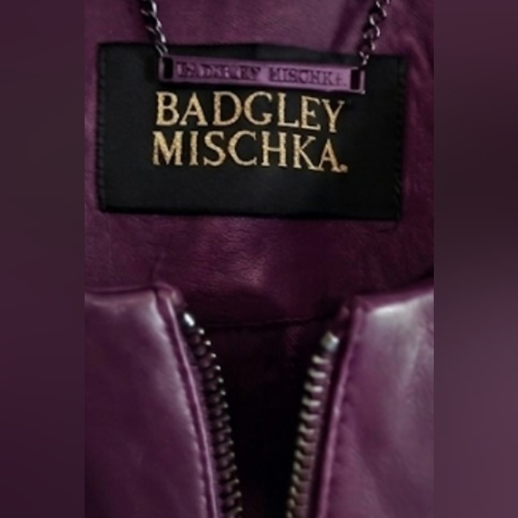 Badgley Mischka Plum Genuine Leather Peplum Zip Jacket Women's Sz Petite Small - Picture 6 of 8